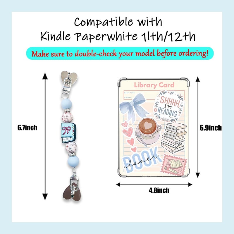 CuddleJunk 6 PCS 6.8” x 4.8” Clear Back Cover Inserts Compatible for Kindle Paper white 11th-12th Color Soft with Silicone Beaded Strap Charm, Accessories for Kindle E-reader - Image 2